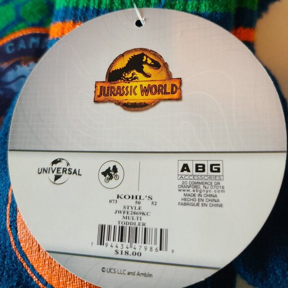 JURASSIC WORLD CAMP CRETACEOUS HAT MITTEN SET BLUE/GREEN/MULTI TODDLER BOY 2T-4T - Picture 5 of 6